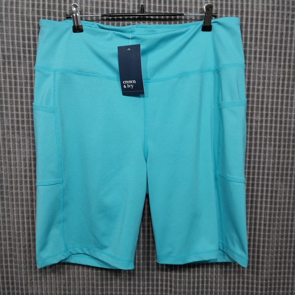 Crown & Ivy Bike Shorts Women Crown Lounge Pockets XL Aqua Blue